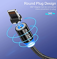 Магнитная зарядка USLION магнитный кабель Iphone (Айфон) Lightning/USB 2A с подсветкой, 1 м