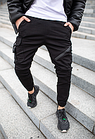 Удобные мужские спортивные штаны Карго с манжетами из коттона черные