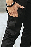 Модні повсякденні весняні штани карго чоловічі з кишенями з котону чорні з манжетами, фото 4