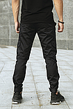 Модні повсякденні весняні штани карго чоловічі з кишенями з котону чорні з манжетами, фото 5