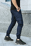 Повсякденні чоловічі карго-штани сині з бічними кишенями з манжетами з котону, фото 9