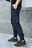 Повсякденні чоловічі карго-штани сині з бічними кишенями з манжетами з котону, фото 10