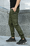 Чоловічі демісезонні повсякденні спортивні штани карго з котону хакі, фото 9