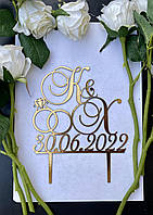 Свадебные инициалы на торт, Буквы и дата | Топперы из зеркального ламинированого картона