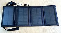 Зарядное устройство раскладное на 4 солнечных модулях, 5В 2.3А в защитном чехле с карабинами, черный цвет