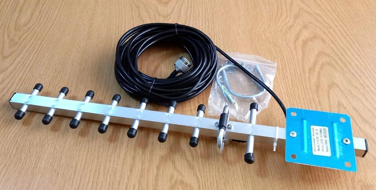 Антена Yagi GJX-13 дБ 1610-3050 МГц, до 25 Вт, з 10 м кабелю RG-58U та N-male роз'ємом, 3G/4G LTE 2100/4G LTE 1800