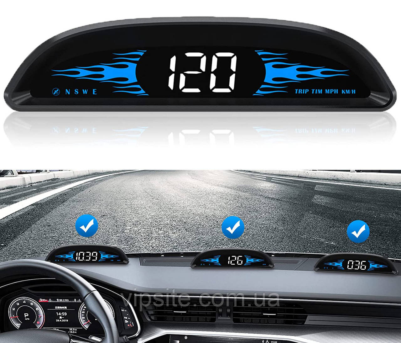 Автомобільний GPS спідометр, одометр "HUD G2" (Годинник, Компас, Дисплей 4,3)