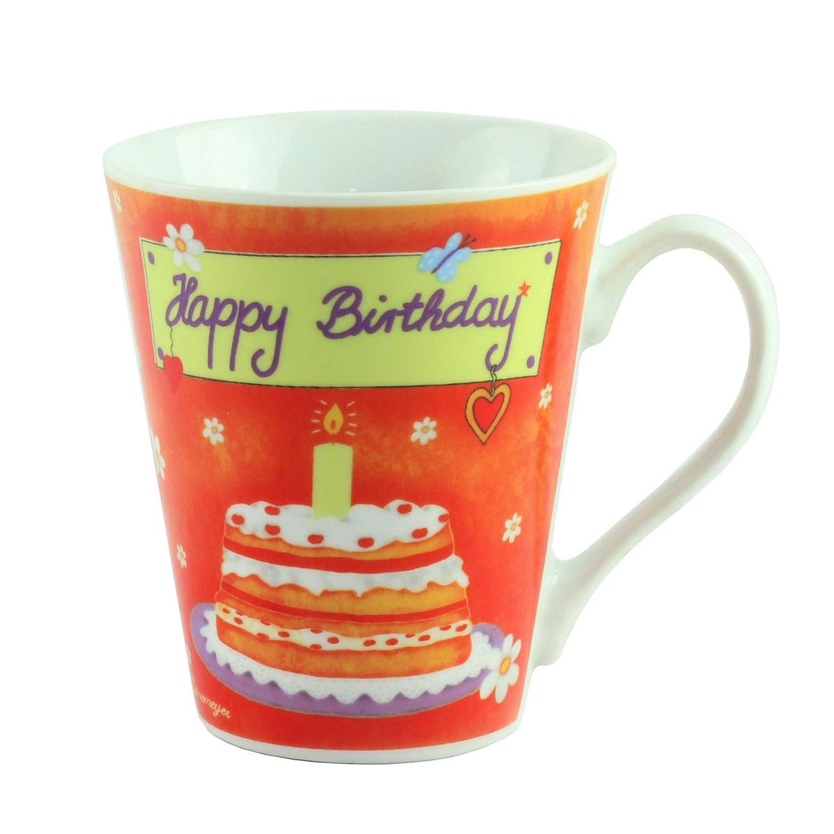 Кухоль порцеляна "Happy Birthday", жовтогарячий