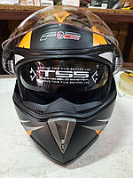 Шлем F2 158 (модуляр) Черный матовый с синими полосками и очками