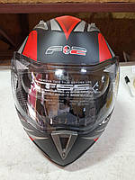 Шлем F2 158 (модуляр) Черный матовый с красными полосками и очками
