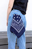 Бандана універсальна літня з принтом на голову унісекс класична темно-синя, фото 2