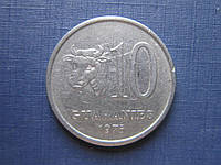 Монета 10 гуарани Парагвай 1975 фауна корова бык