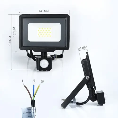 Світлодіодний LED прожектор з датчиком руху 20W 1800Lm 6200K BIOM S5-SMD-20-Slim+Sensor Гарантія - 1 рік, фото 1