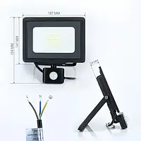 Светодиодный LED прожектор с датчиком движения 30W 2700Lm 6200K BIOM S5-SMD-30-Slim+Sensor Гарантия - 1 год