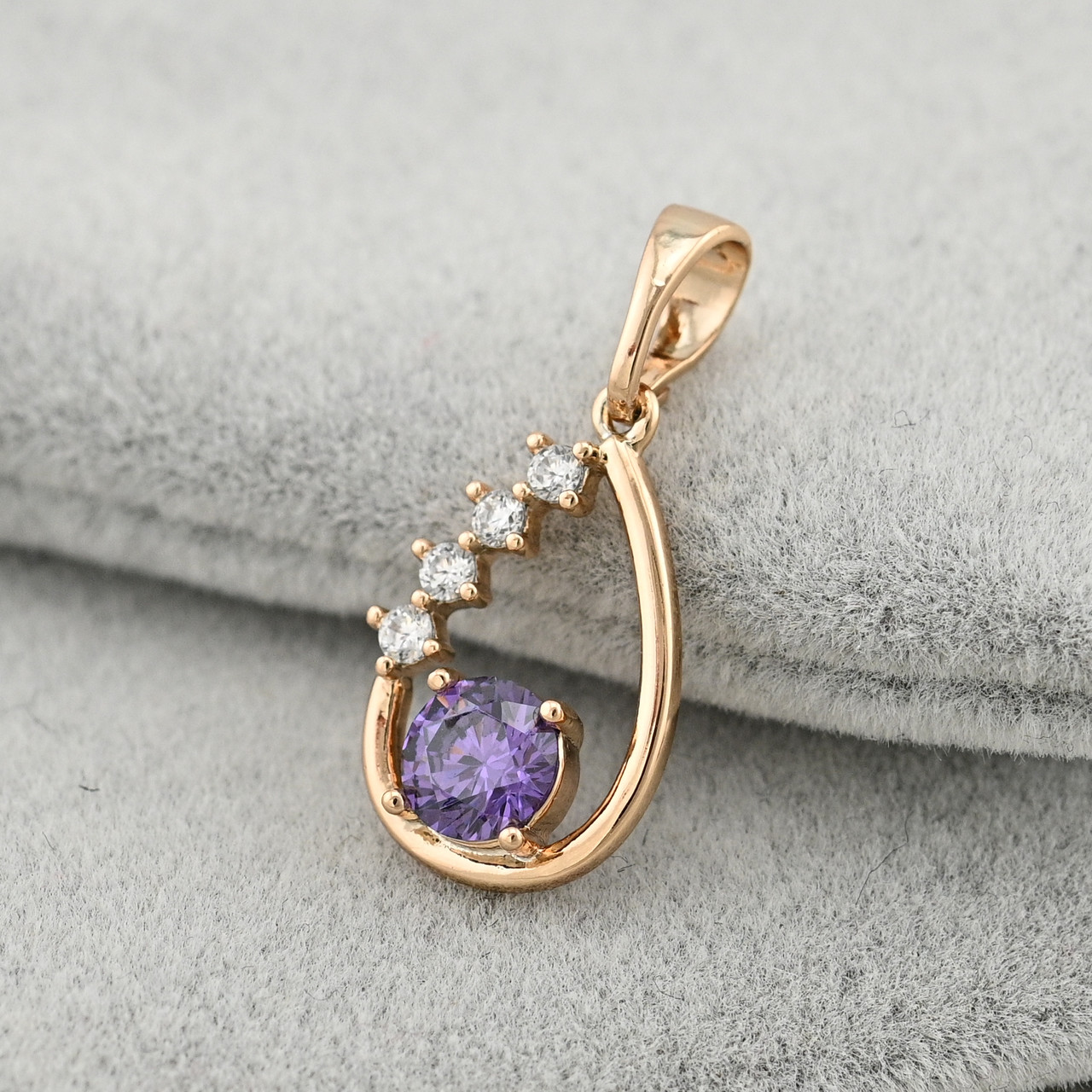 Кулон Алмазне сонце 36857 для ланцюжків до 3 мм 22х10 фіолетові фіаніти вага 1.0 г позолота 18К, фото 1