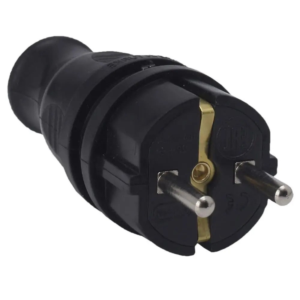 Вилка пряма із заземленням каучук 16A 250V IP44 Energio HC-P3SRB розбірна електрична (2P+PE Schuko), фото 1