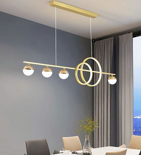 Люстра світлодіодна у золотистому корпусі метал на 4 плафони-кульки довжиною 95см або 120см, фото 1