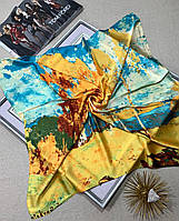 Шелковый платок Осень 90*90 см желто-синий