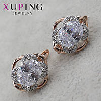 Серьги мед золота размер 15Х15 мм фирма Xuping Jewelry золотистый овал английский замок