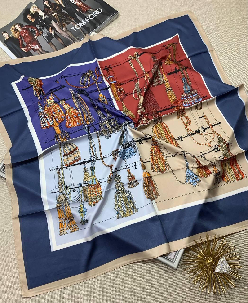 Шовкова хустка Мотузки 90*90 см синя