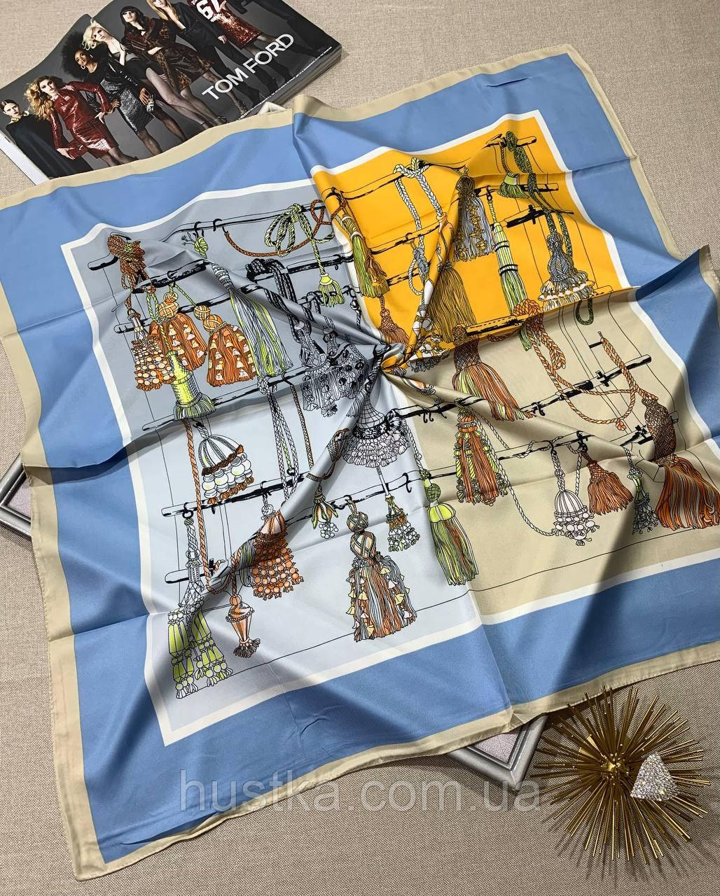 Шовкова хустка Мотузки 90*90 см блакитна