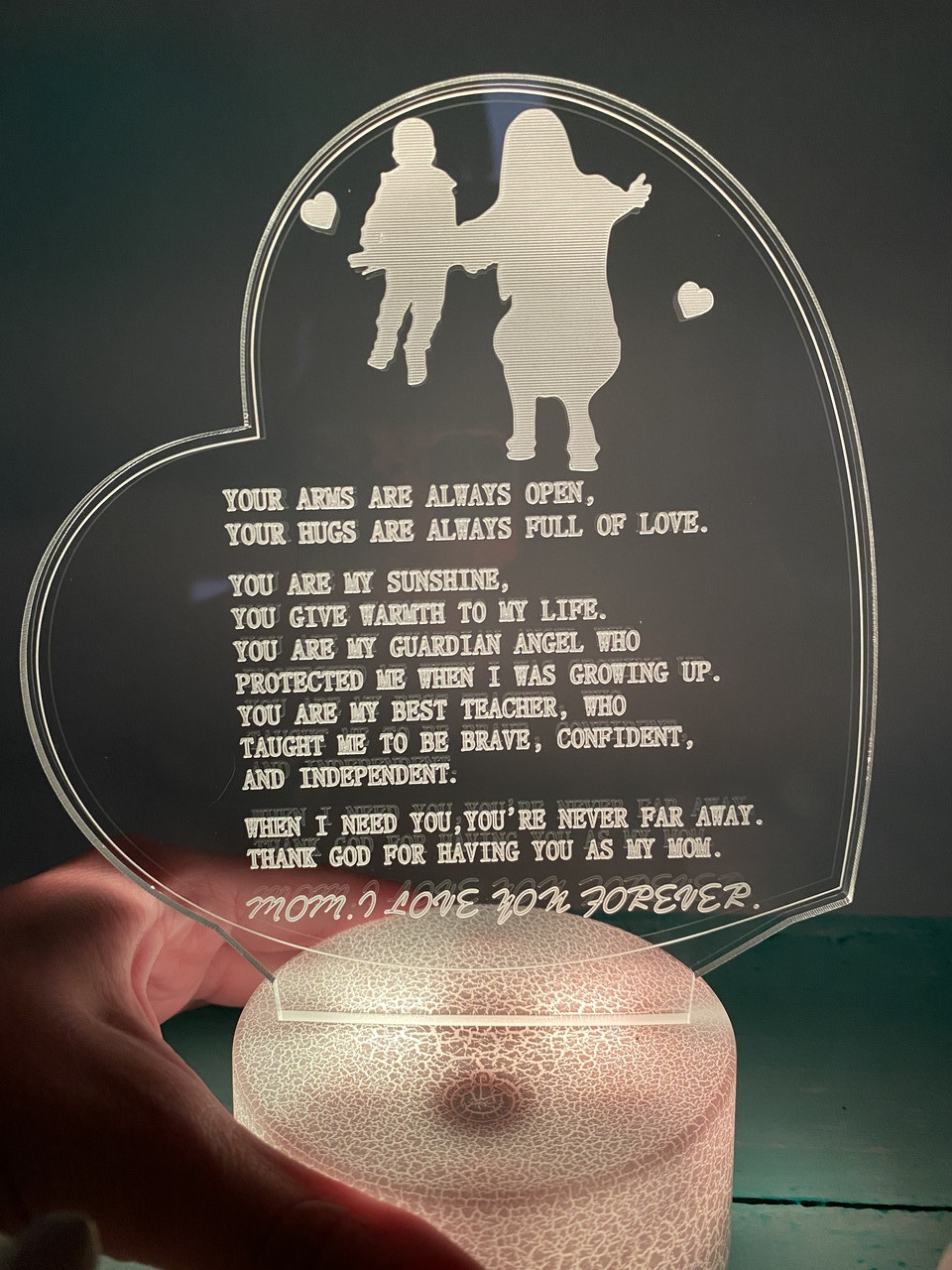 3d-лампа Серце "Mom I love you", подарунок матусі, 3D світильник або нічник, 7 кольорів та 4 режими, таймер, пульт