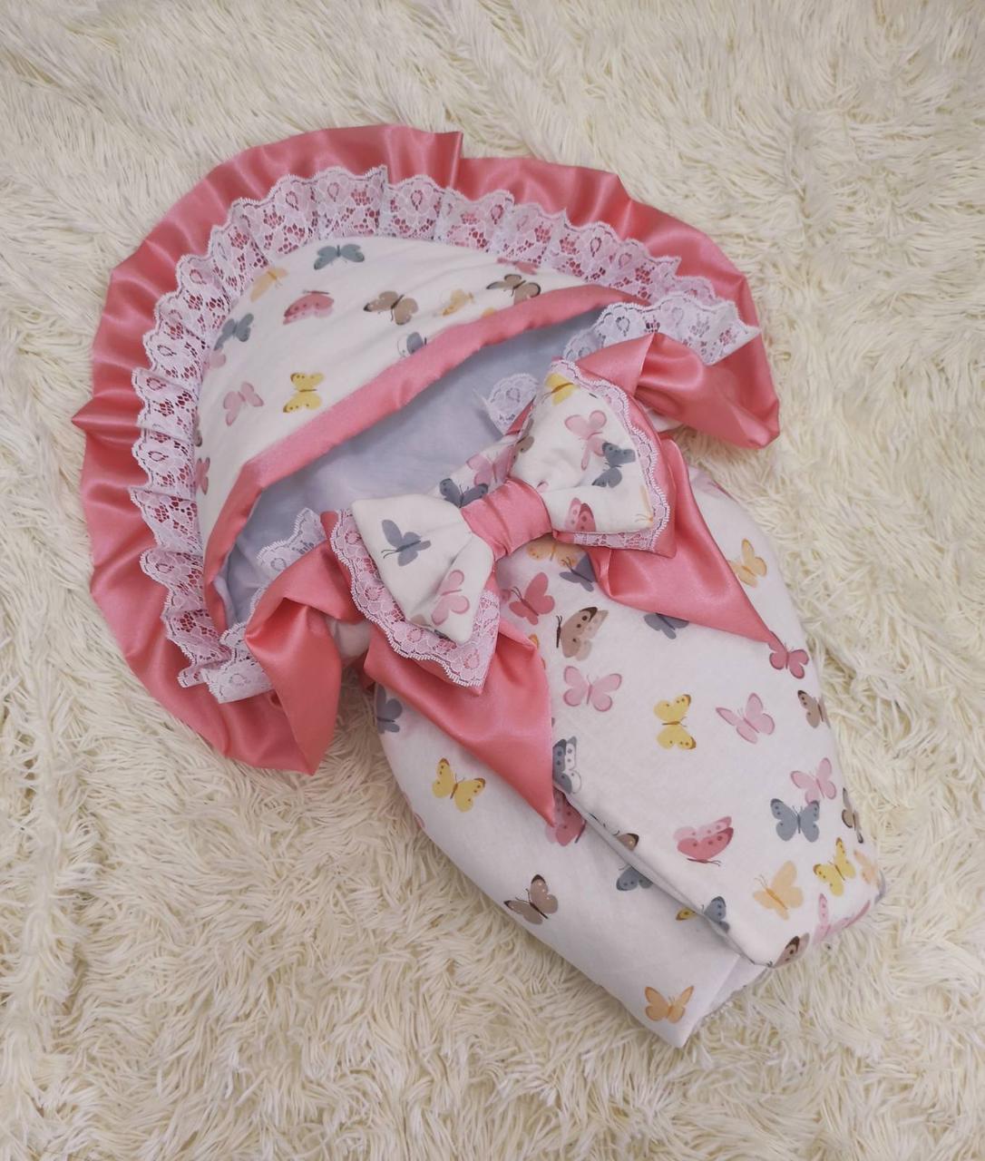 Зимовий конверт ковдра білий з рожевим, фланель + бавовна, фото 1