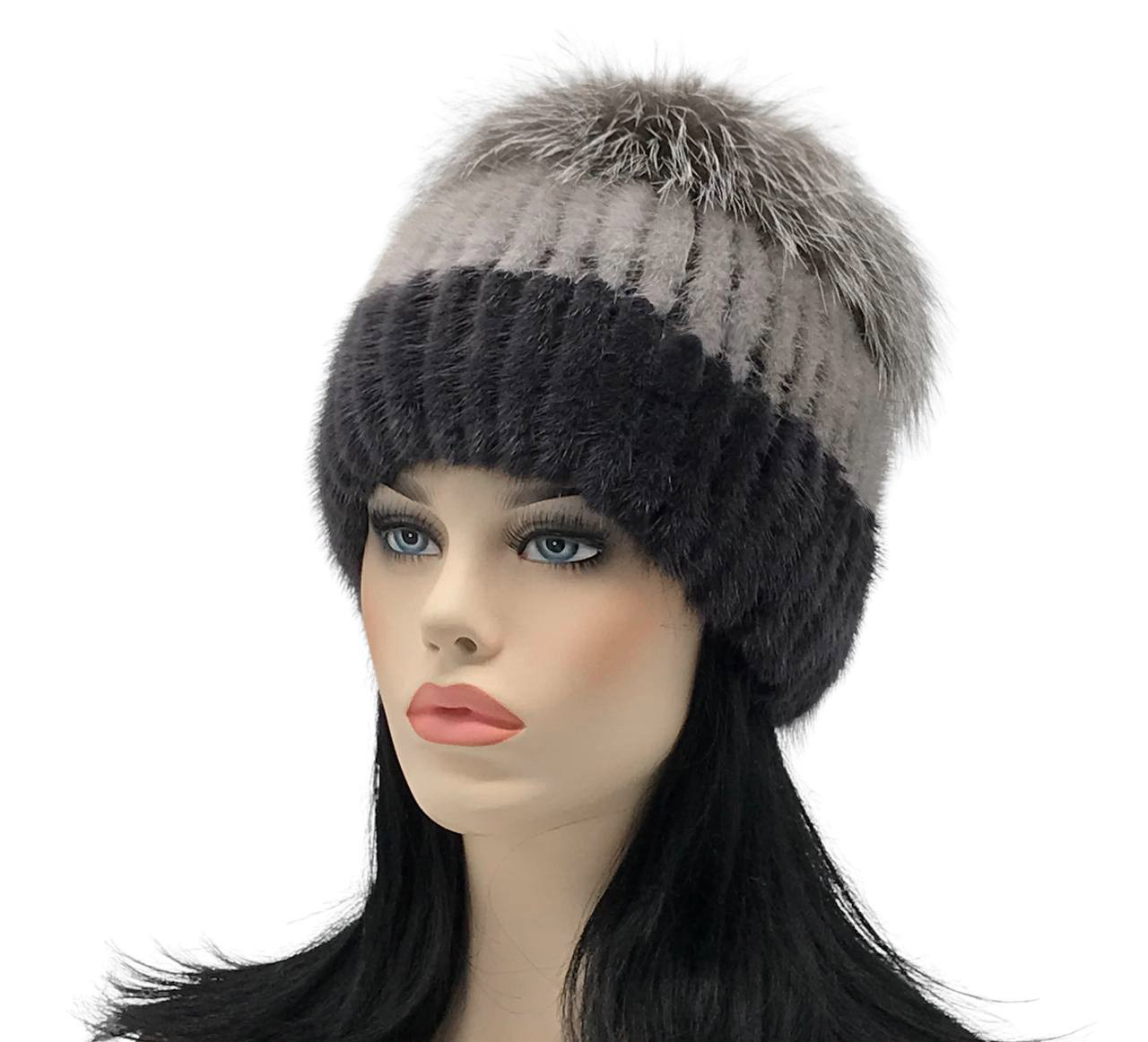 Хутряна шапка з норки на трикотажній основі "Бон" (графітово-сіра)