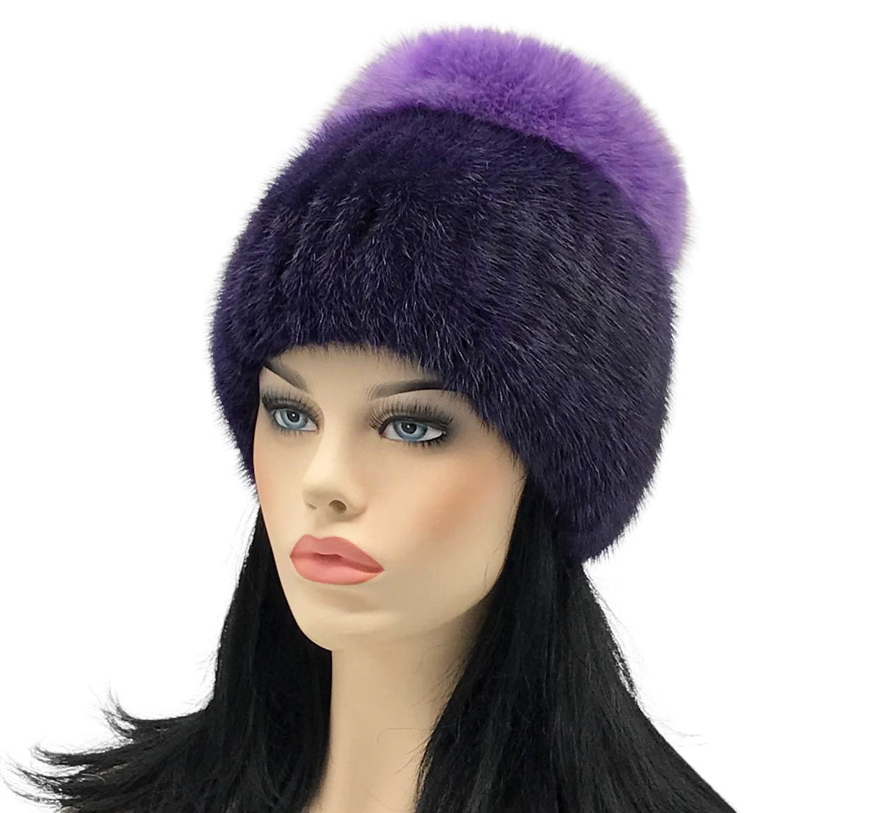 Хутряна шапка з норки на трикотажній основі "Бон" (бузково-фіолетова)