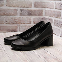 Классические черные кожаные женские туфли на небольшом каблуке