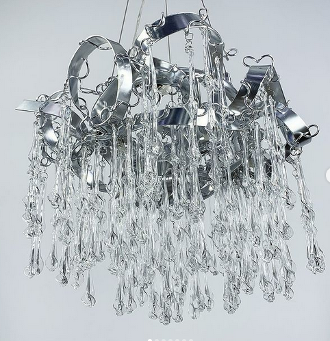 Підвісна люстра в корпусі метал кольору хром з скляними видовженими підвісами діаметром 60см або 80см, фото 1