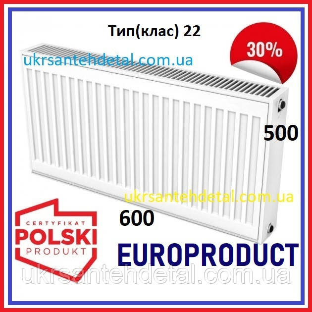 Сталевий радіатор панельний 500x600 Europroduct (Польща)