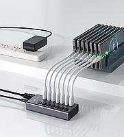 USB хаб Acasis HS-707MG USB 3.0 7 портів з блоком живлення hub концентратор алюмінієвий, фото 7