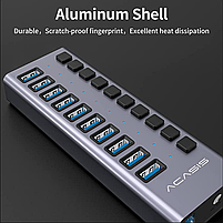 USB хаб Acasis HS-710MG USB 3.0 10 портів із блоком живлення hub концентратор алюмінієвий, фото 3