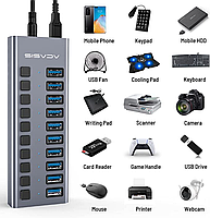 USB хаб Acasis HS-710MG USB 3.0 10 портів із блоком живлення hub концентратор алюмінієвий, фото 4