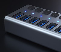 USB хаб Acasis HS-710MG USB 3.0 10 портів із блоком живлення hub концентратор алюмінієвий, фото 7