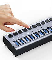USB хаб Acasis HS-710MG USB 3.0 10 портів із блоком живлення hub концентратор алюмінієвий, фото 8