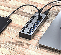 USB хаб Acasis HS-710MG USB 3.0 10 портів із блоком живлення hub концентратор алюмінієвий, фото 10