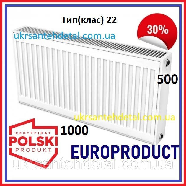 Сталевий радіатор панельний 500x1000 Europroduct (Польща)