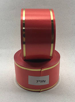 Стрічка ритуальна, колір кораловий, ЗОЛОТО Ширина –7см. Довжина – 50м.