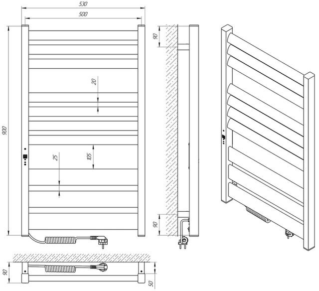 Габаритные размеры Laris Зебра Лавіна ЧФЧ10 500 х 900 Э подключение слева Габаритные размеры Laris Зебра Лавіна ЧФЧ10 500 х 900 Э подключение слева
