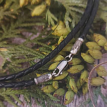 Вогонь, полум'я, Шнур шкіряний плетений плетений з срібними 925пр., кінцевиками і замком, фото 4