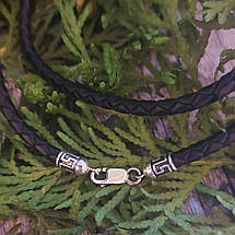 Шнур, геометричний візерунок, плетений шкіряний з срібними 925пр. кінцевиками і замком,, фото 3