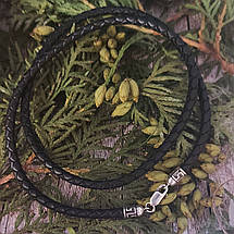 Шнур, геометричний візерунок, плетений шкіряний з срібними 925пр. кінцевиками і замком,, фото 5