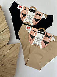 Жіночі безшовні трусики-сліп, беж/чорний набір 2шт