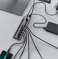 USB-хаб Acasis HS-713MG USB 3.0 13 портів із блоком живлення hub концентратор алюмінієвий, фото 6