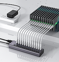 USB-хаб Acasis HS-713MG USB 3.0 13 портів із блоком живлення hub концентратор алюмінієвий, фото 8
