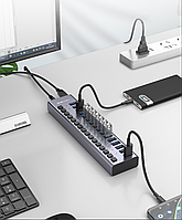 USB хаб Acasis HS-716MG USB 3.0 16 портів із блоком живлення hub концентратор алюмінієвий, фото 8