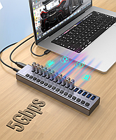 USB хаб Acasis HS-716MG USB 3.0 16 портів із блоком живлення hub концентратор алюмінієвий, фото 6