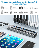 USB хаб Acasis HS-716MG USB 3.0 16 портів із блоком живлення hub концентратор алюмінієвий, фото 4